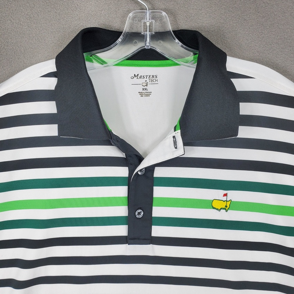 Masters Tech Polo Shirt Men XXL White Striped Golf Performance Short Sleeve